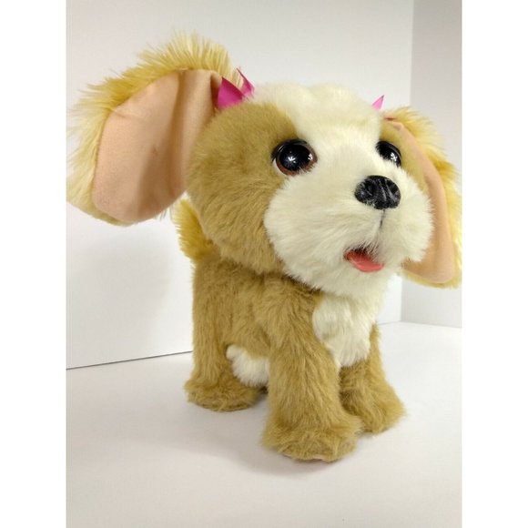 FRF PUPPY DOG BARKS, WALKS & PANTS BROWN & WHITE BIG EYES 9" PUPPY DOG Pink Bows - Picture 3 of 12